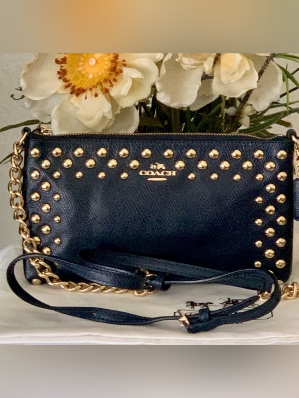 COACH Studded Crossgrain Leather Quinn Crossbody F53140 Midnight Blue